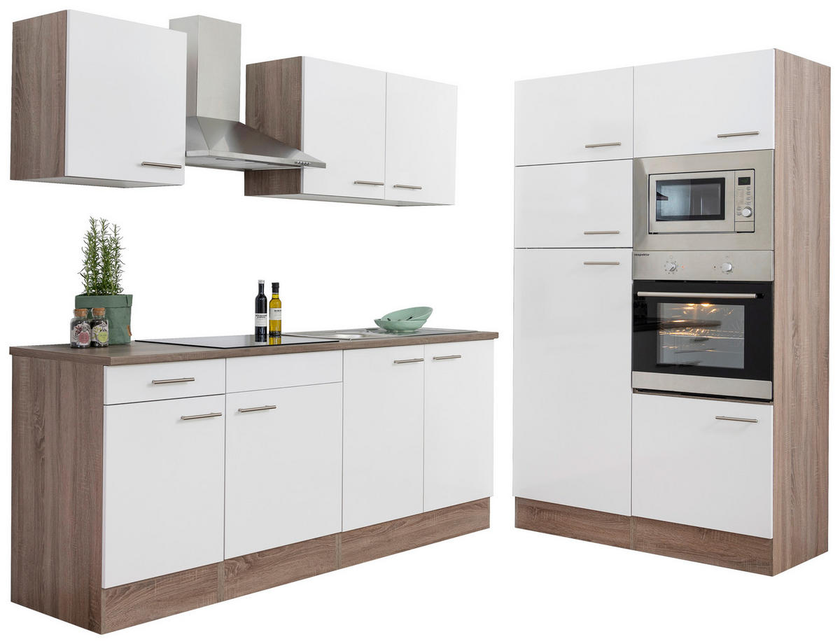 KÜCHENBLOCK 330 cm   in Weiß, Eichefarben  - Eichefarben/Weiß, MODERN, Holzwerkstoff (330cm) - Respekta