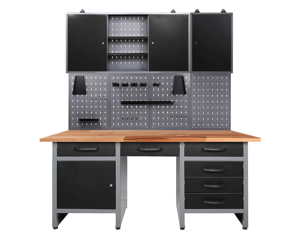 WERKBANKSET 160/205/60 cm  - Anthrazit/Grau, Basics, Holz/Metall (160/205/60cm)