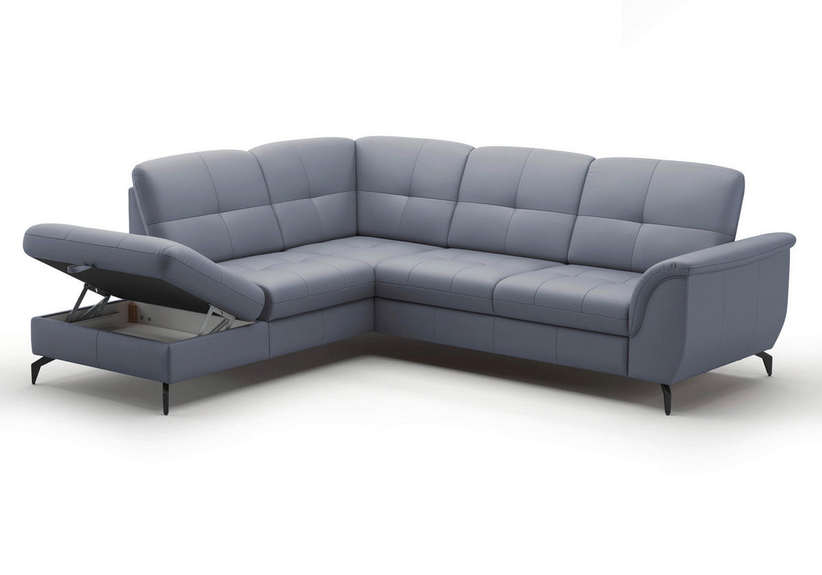 ECKSOFA ZORA E Graublau Echtleder  - Graublau/Schwarz, MODERN, Leder/Metall (212/244cm) - Sit & More