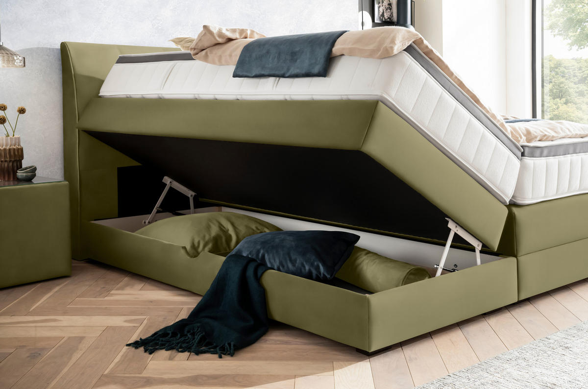 BOXSPRINGBETT 200/200 cm  in Olivgrün  - Wengefarben/Olivgrün, Konventionell, Holz/Textil (200/200cm) - Novel