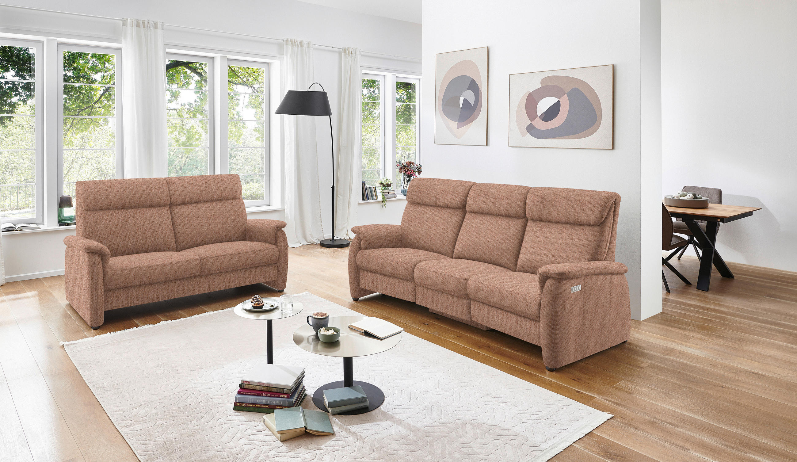 2,5-SITZER in Flachgewebe Aprikose  - Aprikose/Schwarz, Konventionell, Textil/Metall (178/107/97cm) - Pure Home Comfort