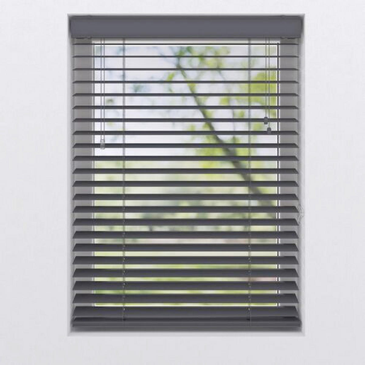 Jalousie 50mm in Holzoptik  - Anthrazit, Design, Kunststoff (60/130cm)