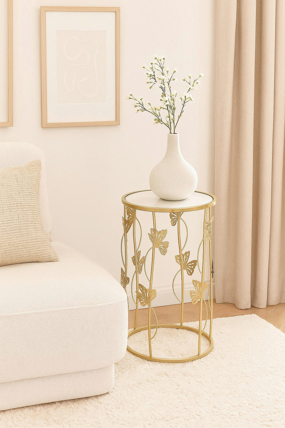 BEISTELLTISCH 34/34/60 cm Goldfarben rund  - Goldfarben, Design, Glas/Metall (34/34/60cm) - MID.YOU