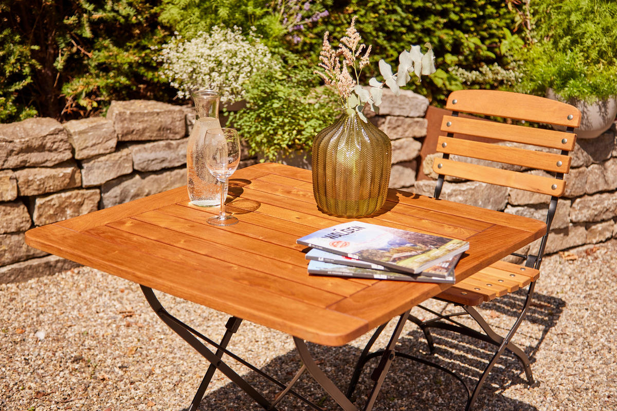 GARTENKLAPPTISCH 80/80/78 cm  - Robinienfarben/Schwarz, KONVENTIONELL, Holz/Metall (80/80/78cm) - Siena Garden