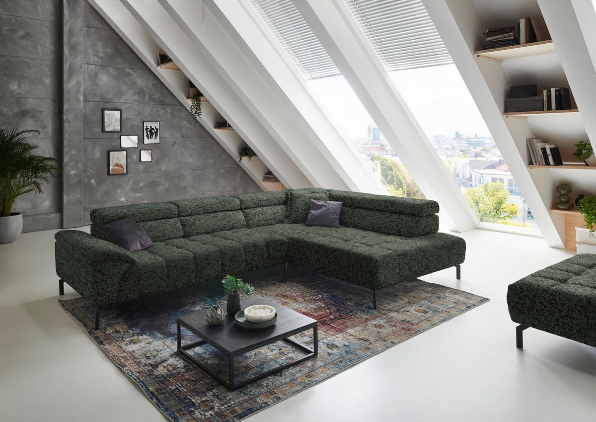 ECKSOFA in Chenille Grün  323/222 cm  - Schwarz/Grün, Design, Textil/Metall (323/222cm) - Beldomo Style