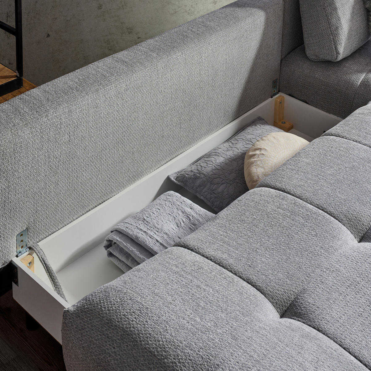 ECKSOFA in Chenille Grau  - Schwarz/Grau, Modern, Textil/Metall (182/290cm) - Hom`in