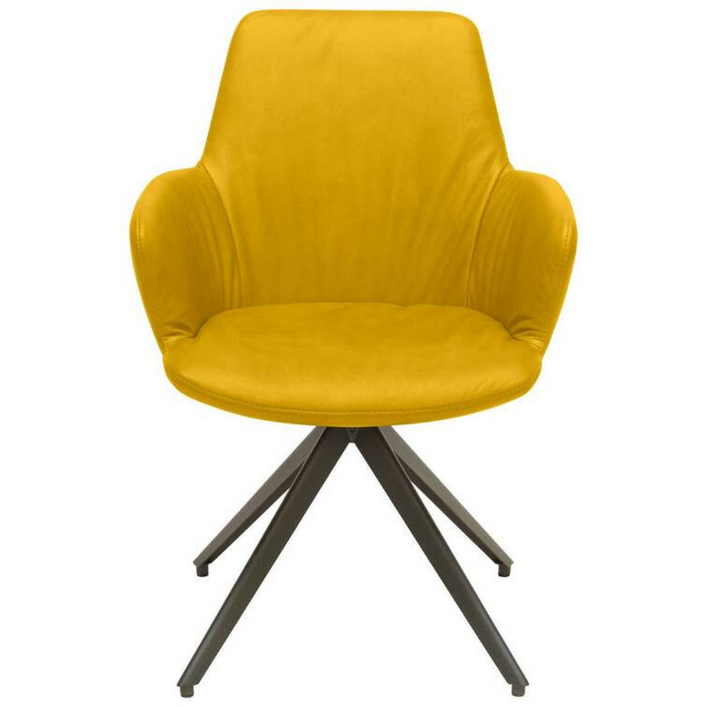 Thumbnail - Bert Plantagie Armlehnstuhl, Anthrazit, Gelb, Metall, Leder, Echtleder, Semi-Anilinleder, A-Form, 60x87x62 cm, Lederausw...