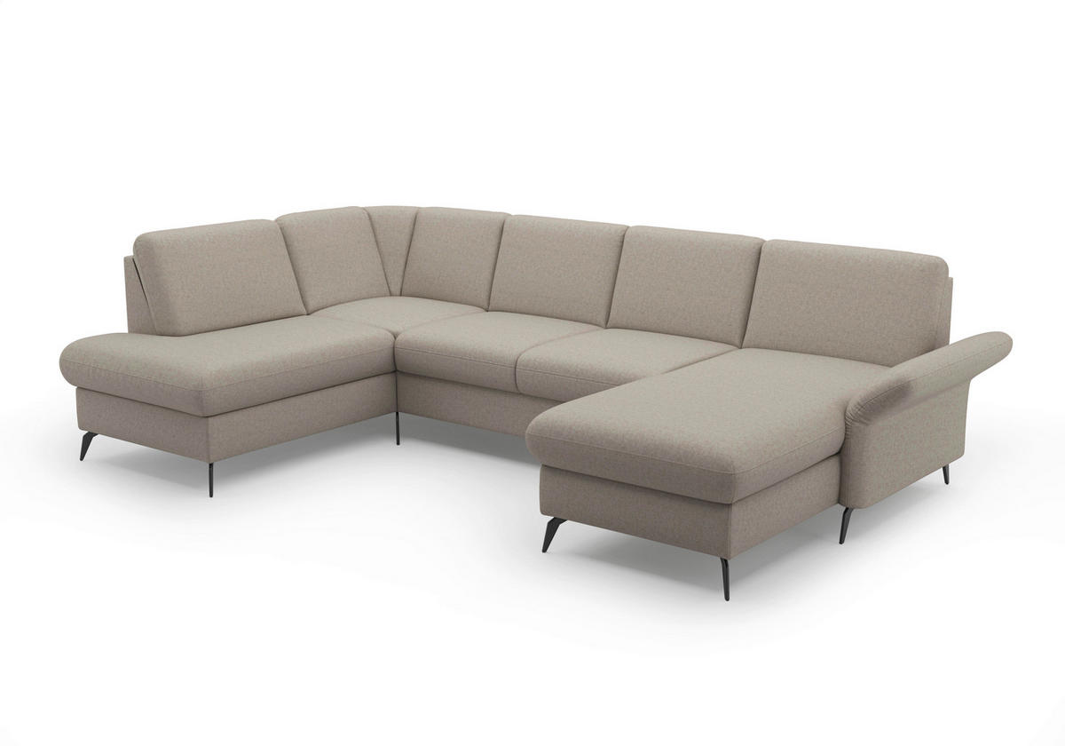 WOHNLANDSCHAFT in Flachgewebe Taupe  - Taupe/Schwarz, Konventionell, Textil/Metall (195/314/164cm) - Sit & More