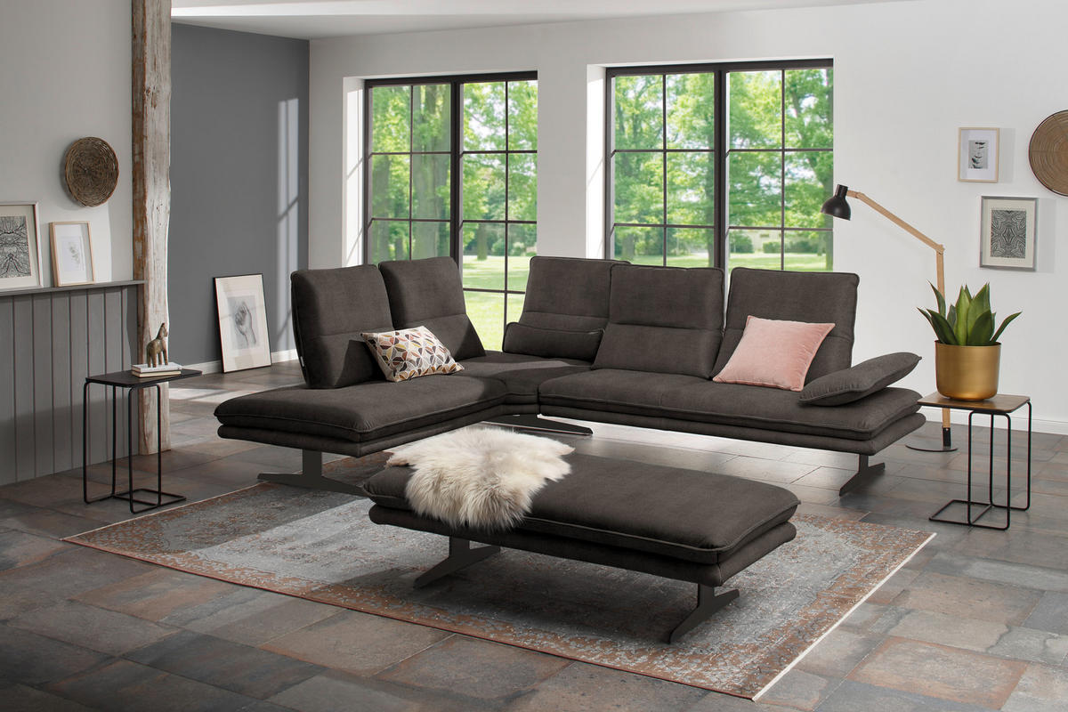 ECKSOFA in Mikrofaser Mokka  224/284 cm  - Schwarz/Mokka, Design, Textil/Metall (224/284cm) - Chilliano
