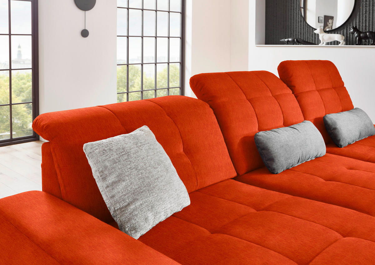 ECKSOFA in Flachgewebe Orange  - Schwarz/Orange, Design, Textil/Metall (190/309cm) - Beldomo Style
