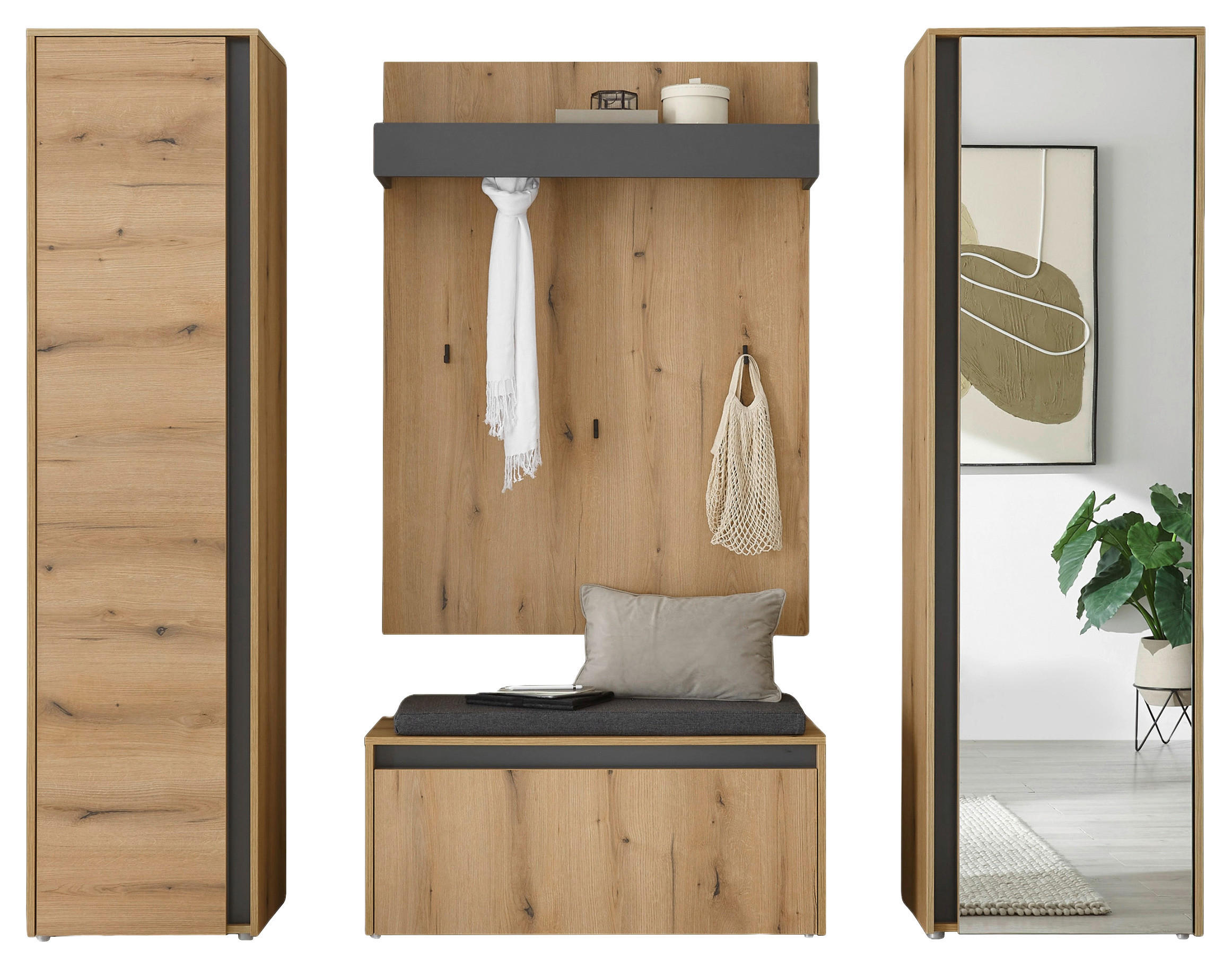 GARDEROBE 5-teilig  in 230/200/40 cm  - Eichefarben/Anthrazit, Design, Glas/Holzwerkstoff (230/200/40cm) - Modante