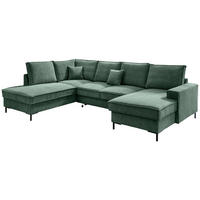 WOHNLANDSCHAFT Dunkelgrün Cord  - Dunkelgrün/Schwarz, MODERN, Textil/Metall (198/309/150cm) - MID.YOU