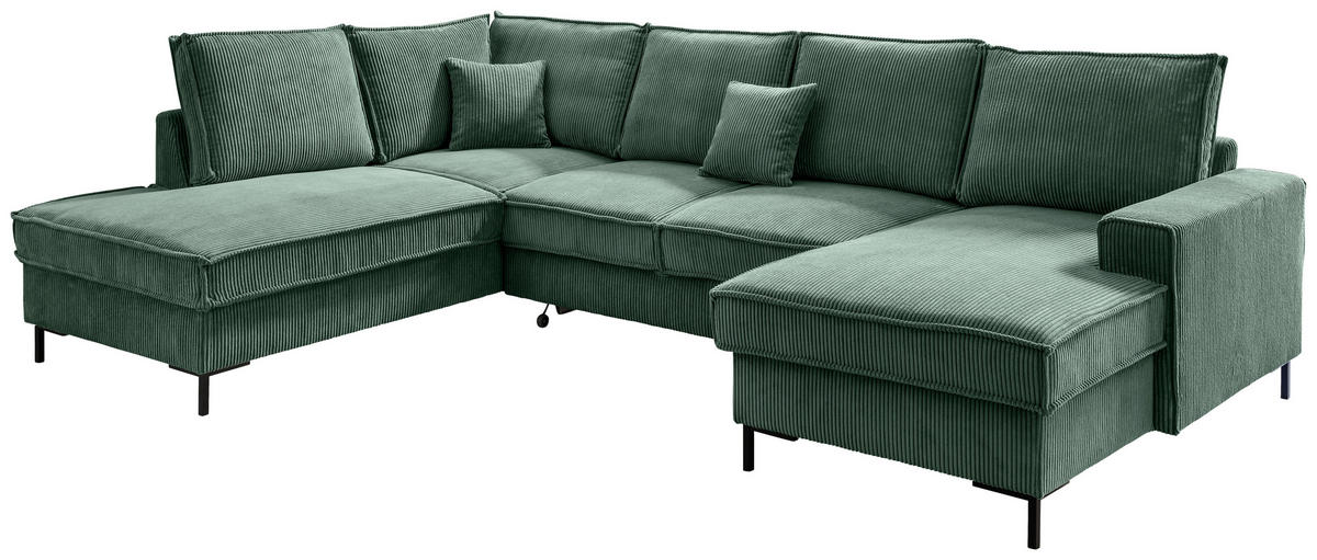 WOHNLANDSCHAFT Dunkelgrün Cord  - Dunkelgrün/Schwarz, MODERN, Textil/Metall (198/309/150cm) - MID.YOU