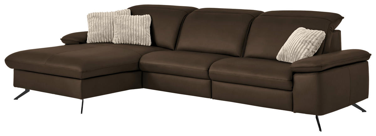 ECKSOFA  Echtleder Dunkelbraun  - Dunkelbraun/Schwarz, Design, Leder/Metall (169/307cm) - Beldomo Premium