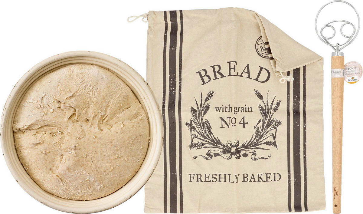 BROTBACK-SET Laib&Seele  - Hellbraun/Silberfarben, KONVENTIONELL, Holz/Textil - Birkmann