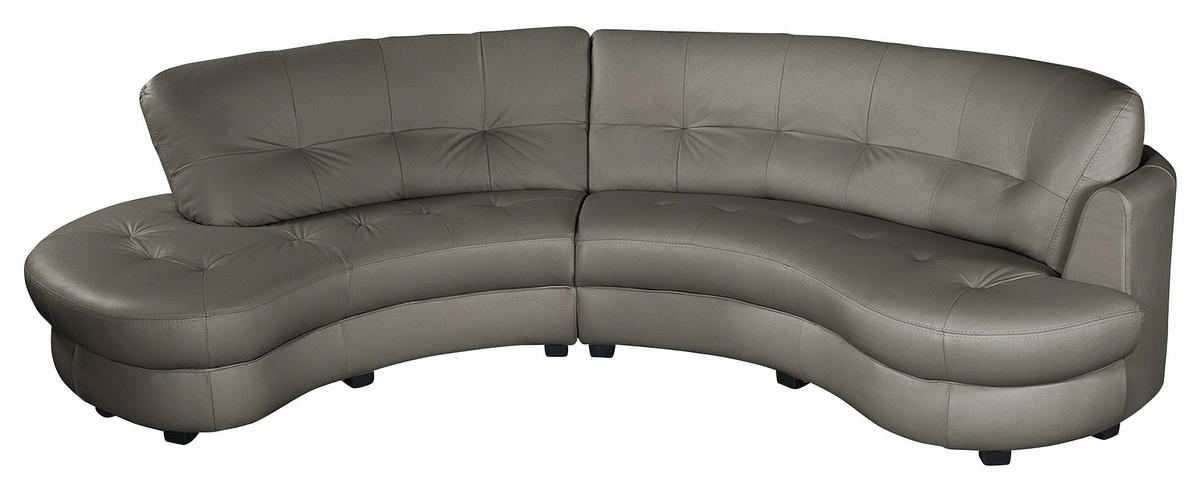 ECKSOFA Schlammfarben Echtleder Lederlook  - Schlammfarben/Schwarz, Design, Leder/Kunststoff (113/300cm) - Livetastic