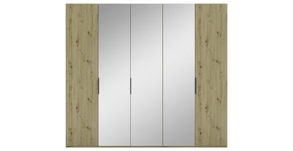 DREHTÜRENSCHRANK 250/223/62 cm 5-türig Eiche Artisan - Schwarz/Eiche Artisan, KONVENTIONELL, Glas/Holzwerkstoff (250/223/62cm) - Novel