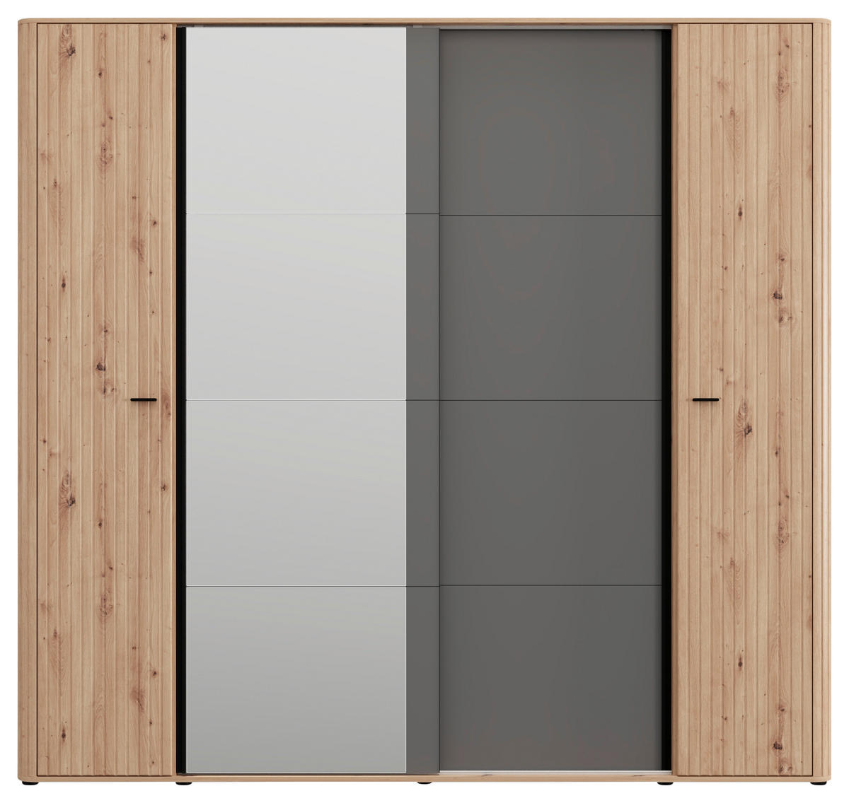 KLEIDERSCHRANK 232/218,5/58 cm,  in Graphitfarben, Schwarz, Eiche Artisan, 4-türig  - Graphitfarben/Schwarz, MODERN, Glas/Holzwerkstoff (232/218,5/58cm) - MID.YOU