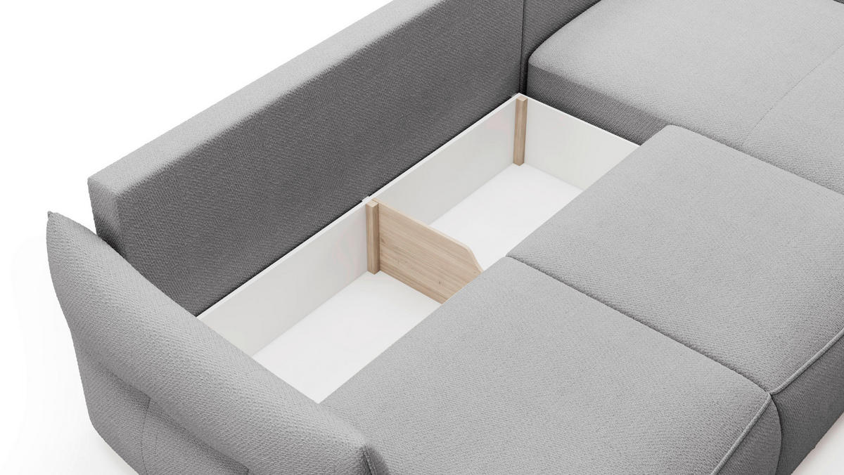 ECKSOFA Grau Webstoff Rückenkissen, Bettkasten, Schlaffunktion, Rücken echt, Liegefläche im Originalstoff  - Schwarz/Grau, KONVENTIONELL, Kunststoff/Textil (306/179cm) - Milino