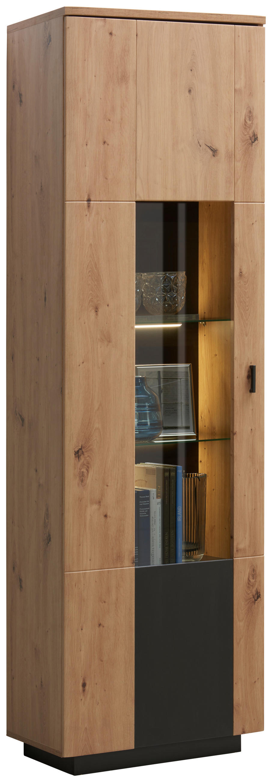 VITRINA, antracit, barve hrasta - črna/barve hrasta, Design, kovina/steklo (60/201/37cm) - Hom`in