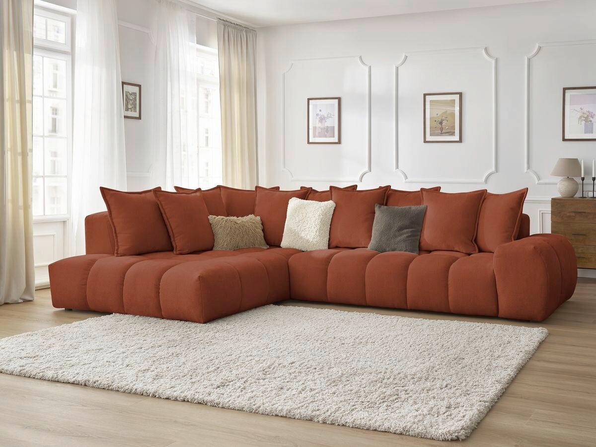 ECKSOFA Ottomane links  EVEREST Orange Struktur  - Schwarz/Orange, MODERN, Kunststoff/Textil (210/352cm) - Livetastic