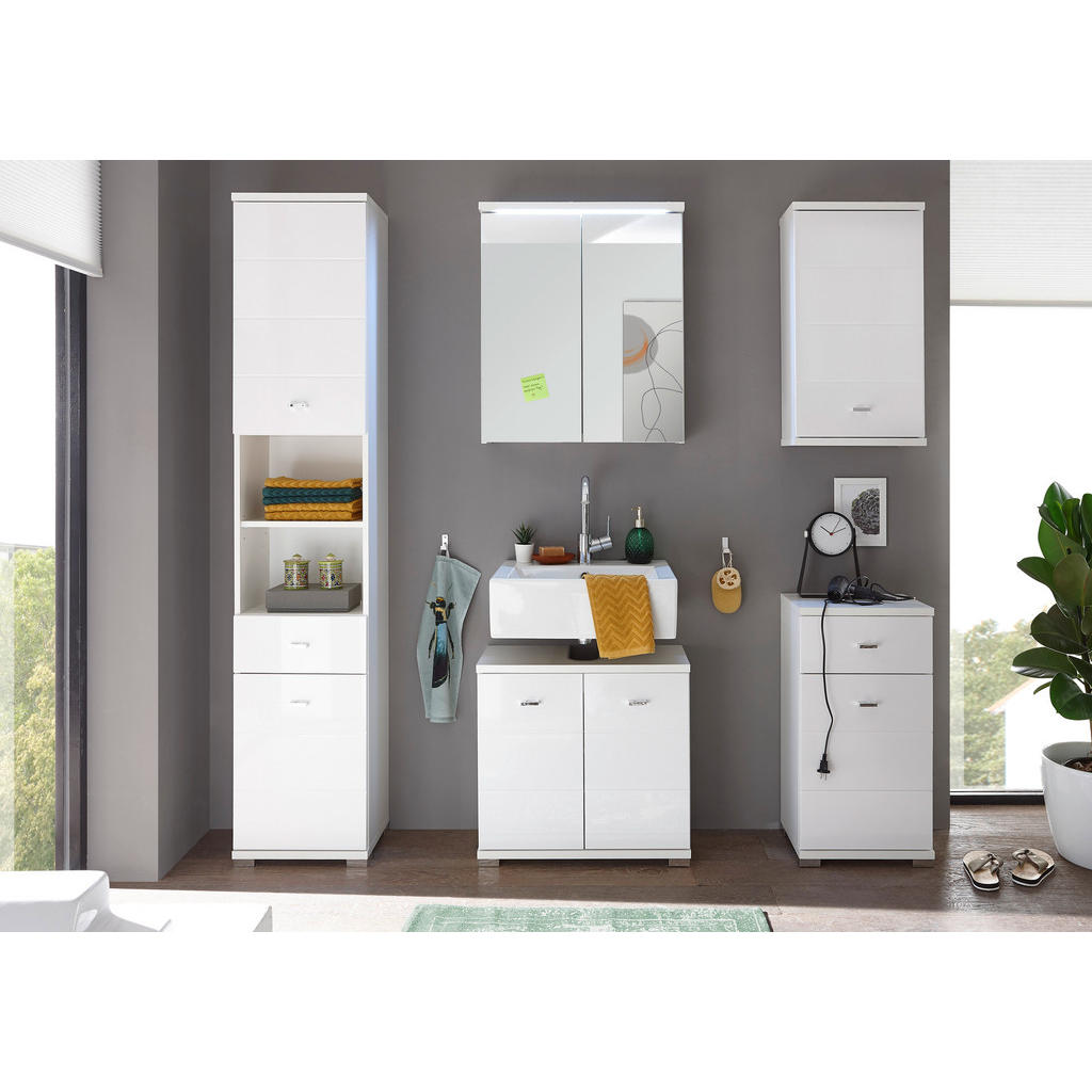 Thumbnail - Livetastic Hochschrank, Weiß, Kunststoff, 3 Fächer, 1 Schubladen, 38x190x30 cm, Made in EU, stehend, Badezimmer, Badezim...