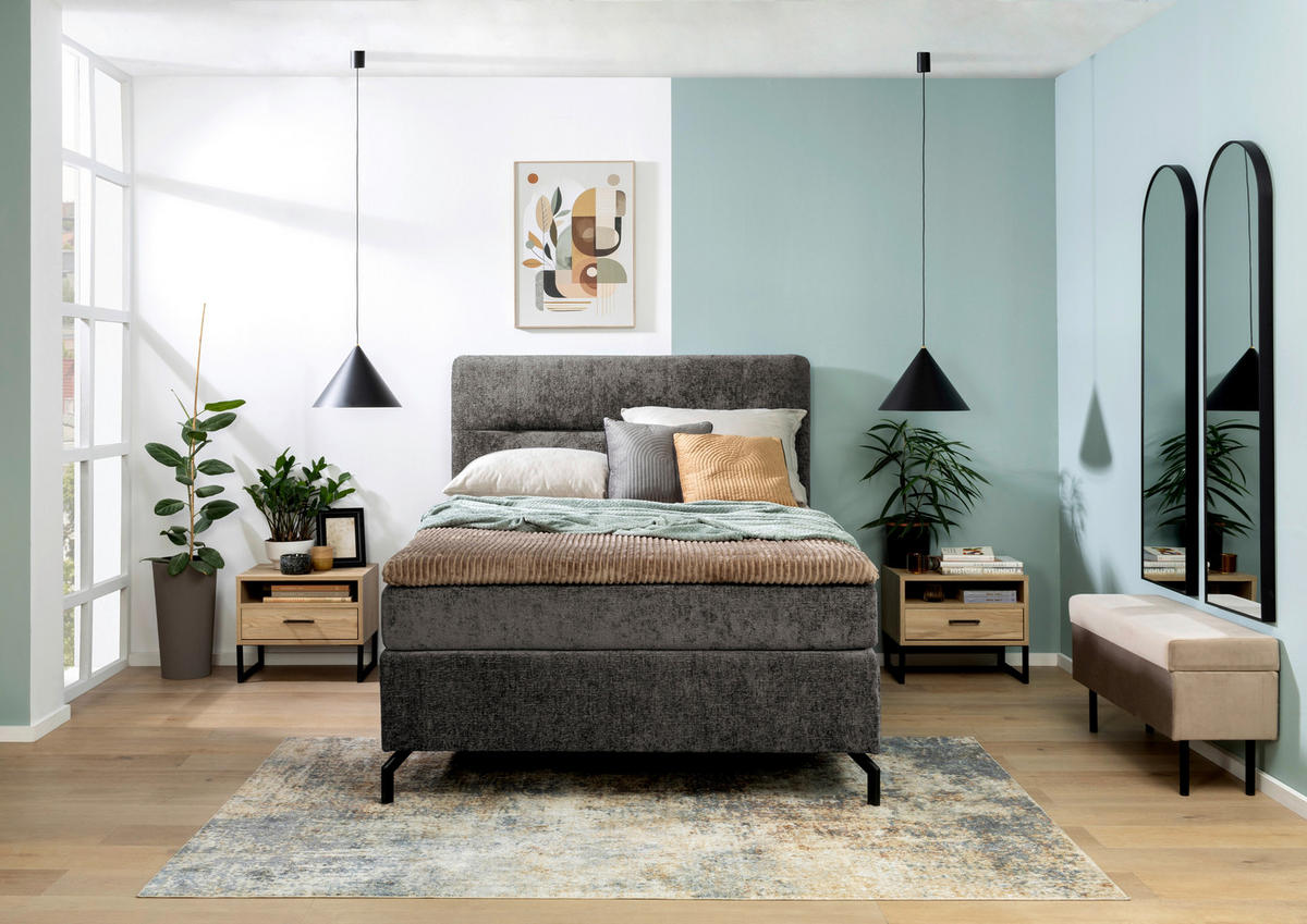 BOXSPRINGBETT 140/200 cm  in Dunkelbraun  - Dunkelbraun/Schwarz, Design, Textil/Metall (140/200cm) - Esposa