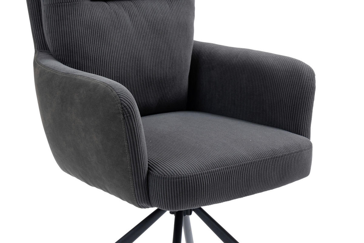 ARMLEHNSTUHL  in Eisen Cord  - Anthrazit/Schwarz, KONVENTIONELL, Textil/Metall (60/95/67cm) - MID.YOU