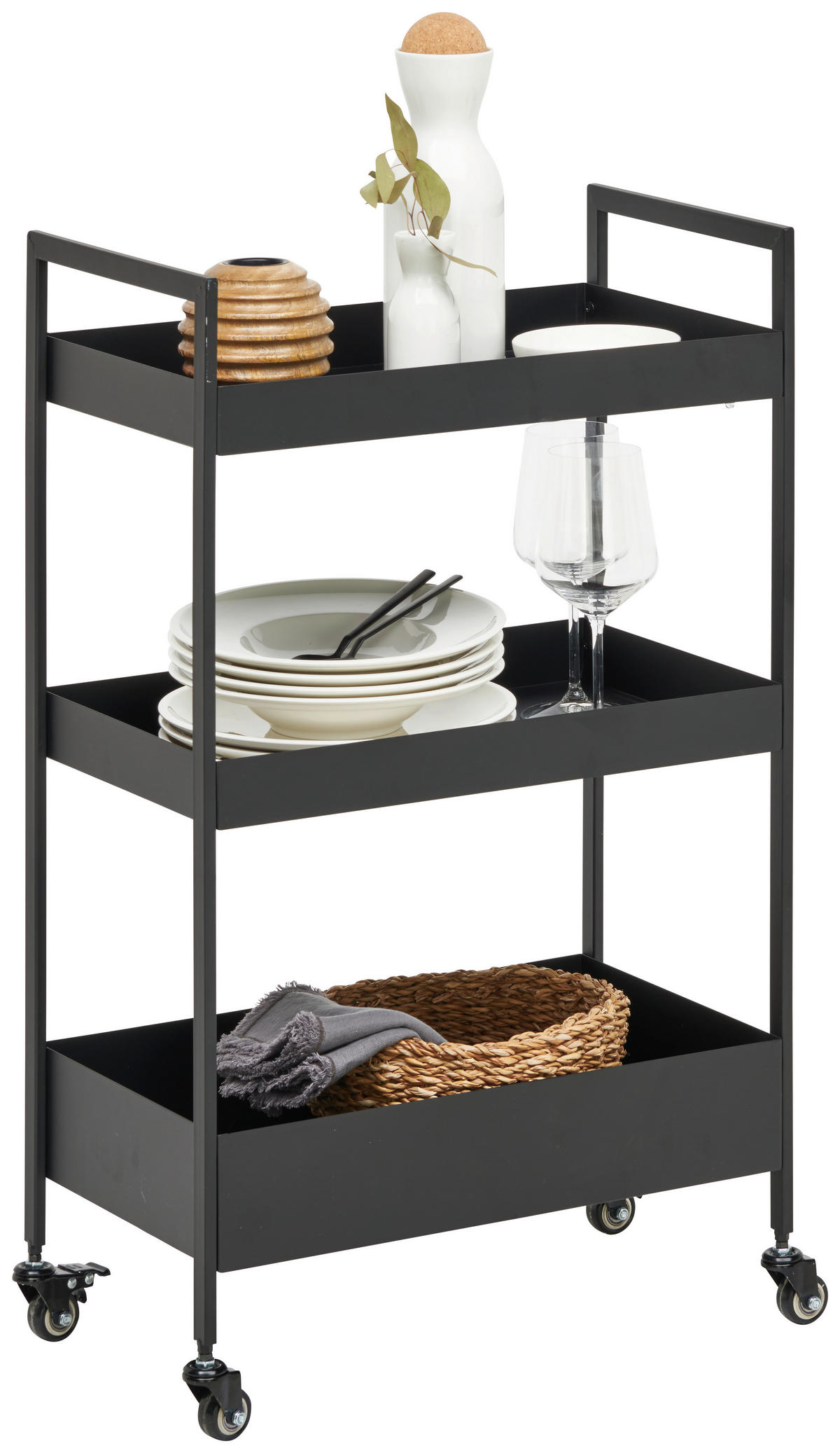TÁLALÓKOCSI fekete  - fekete, Trend, műanyag/fém (51/30/86cm) - Xora