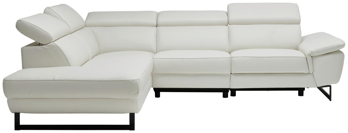 ECKSOFA in Echtleder Weiss  - Weiss/Schwarz, Modern, Leder/Metall (225/281cm) - Celina Home