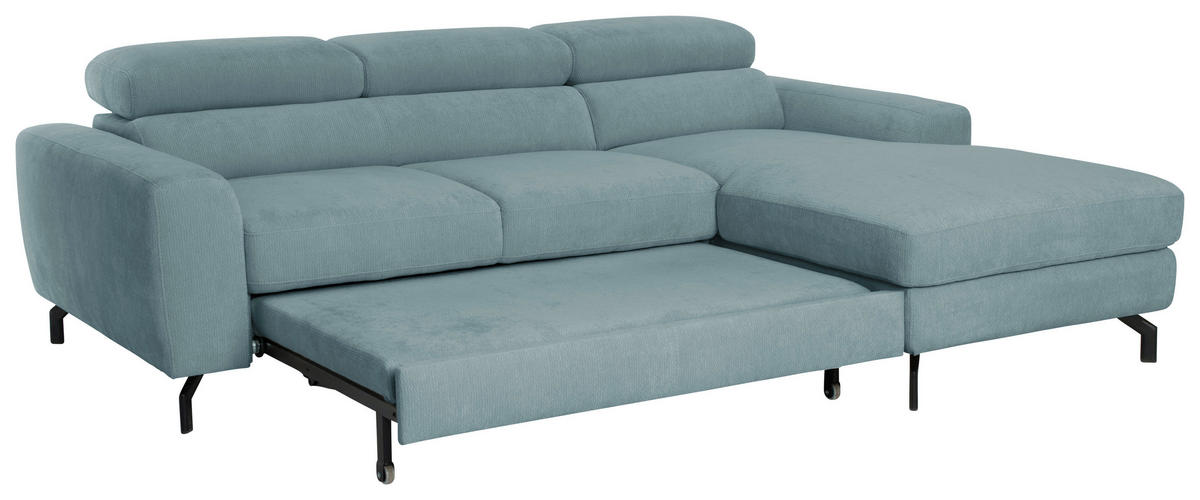 ECKSOFA LARGO in Chenille Blau  226/177 cm  - Blau/Schwarz, Design, Textil/Metall (226/177cm) - Livetastic