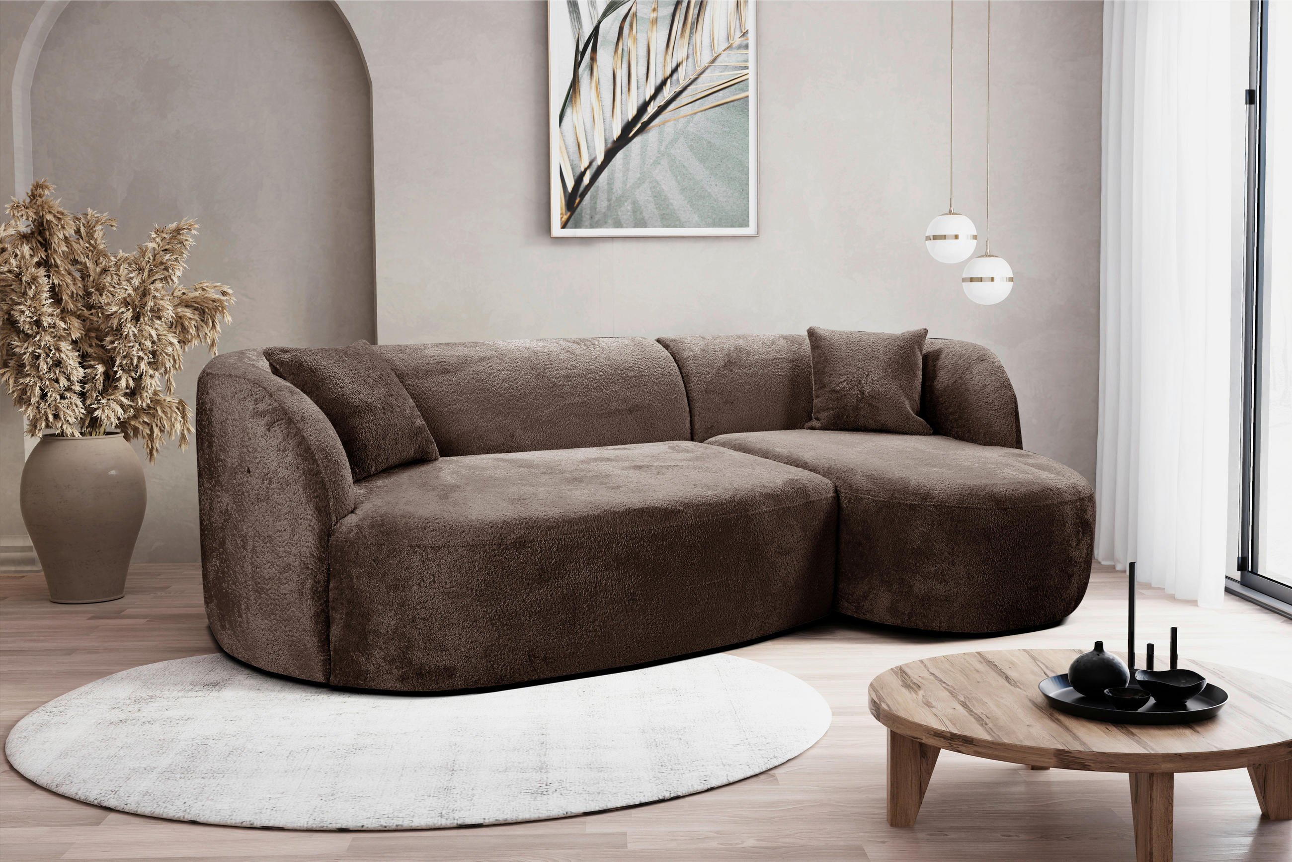 ECKSOFA Braun Bouclé  - Schwarz/Braun, Design, Kunststoff/Textil (264/143cm) - MID.YOU