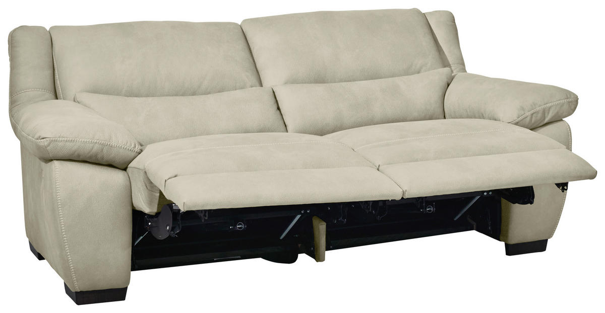 2,5-SITZER mit elektr.Funktion in Webstoff Greige  - Wengefarben/Weiss, Konventionell, Holz/Textil (210/96/99cm) - Livetastic