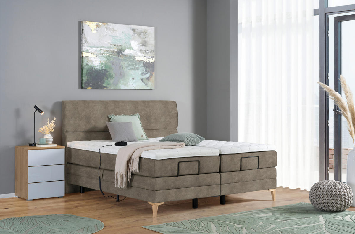 BOXSPRINGBETT 180/200 cm  in Taupe  - Taupe/Eichefarben, Konventionell, Holz/Textil (180/200cm) - Voleo