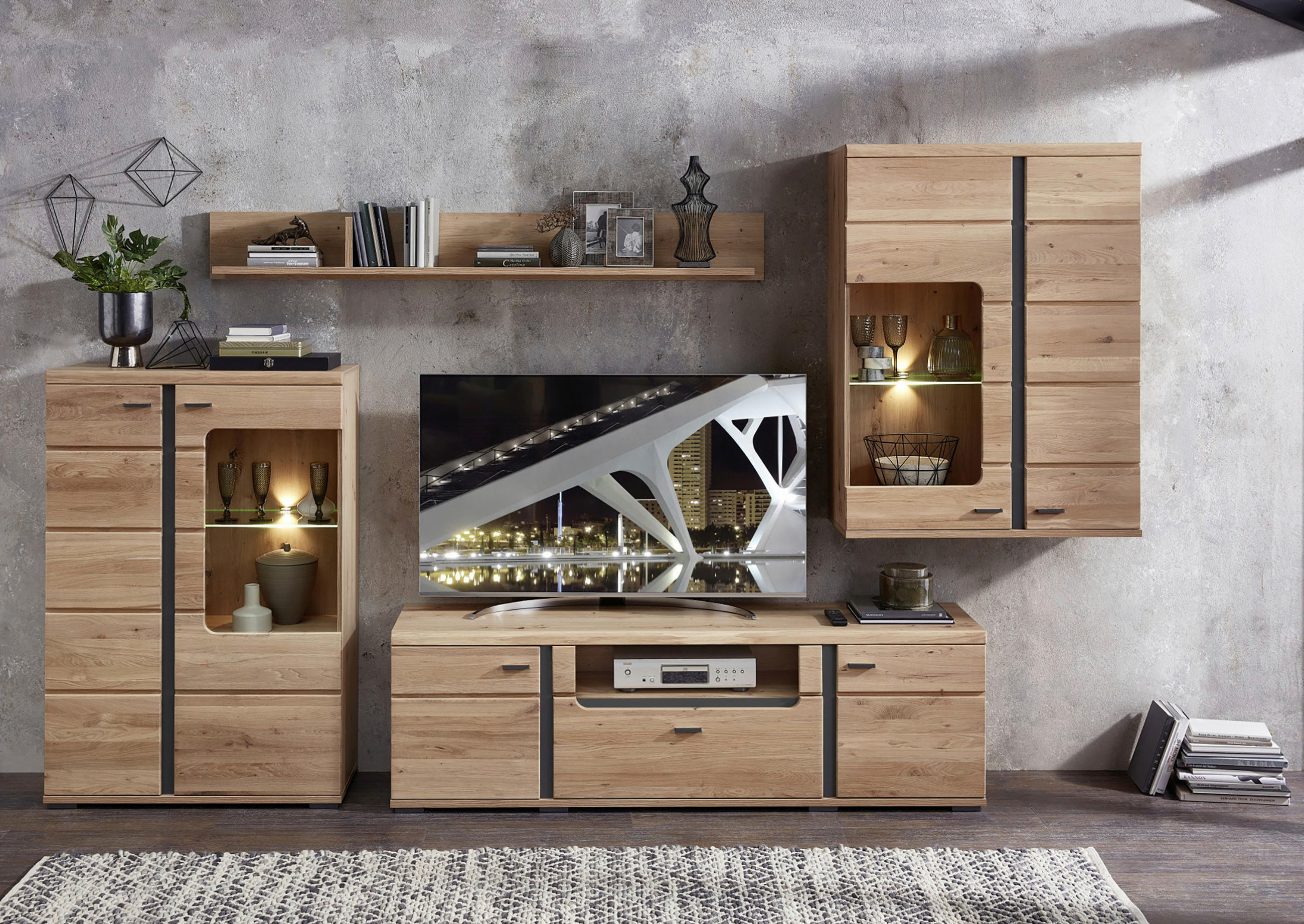 DNEVNI REGAL,  barve hrasta, barve jesena  - barve jesena/barve hrasta, Design, leseni material/les (333/203/43cm) - Linea Natura