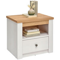 NOČNÍ STOLEK, bílá, barvy dubu, 56,5/52/42 cm - bílá/barvy dubu, Basics, kov/kompozitní dřevo (56,5/52/42cm) - Landscape