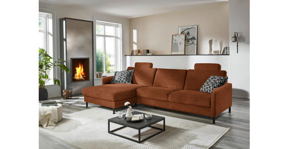 ECKSOFA  in Chenille, Flachgewebe Rostfarben  175/316 cm  - Rostfarben/Schwarz, Design, Textil/Metall (175/316cm) - Dieter Knoll