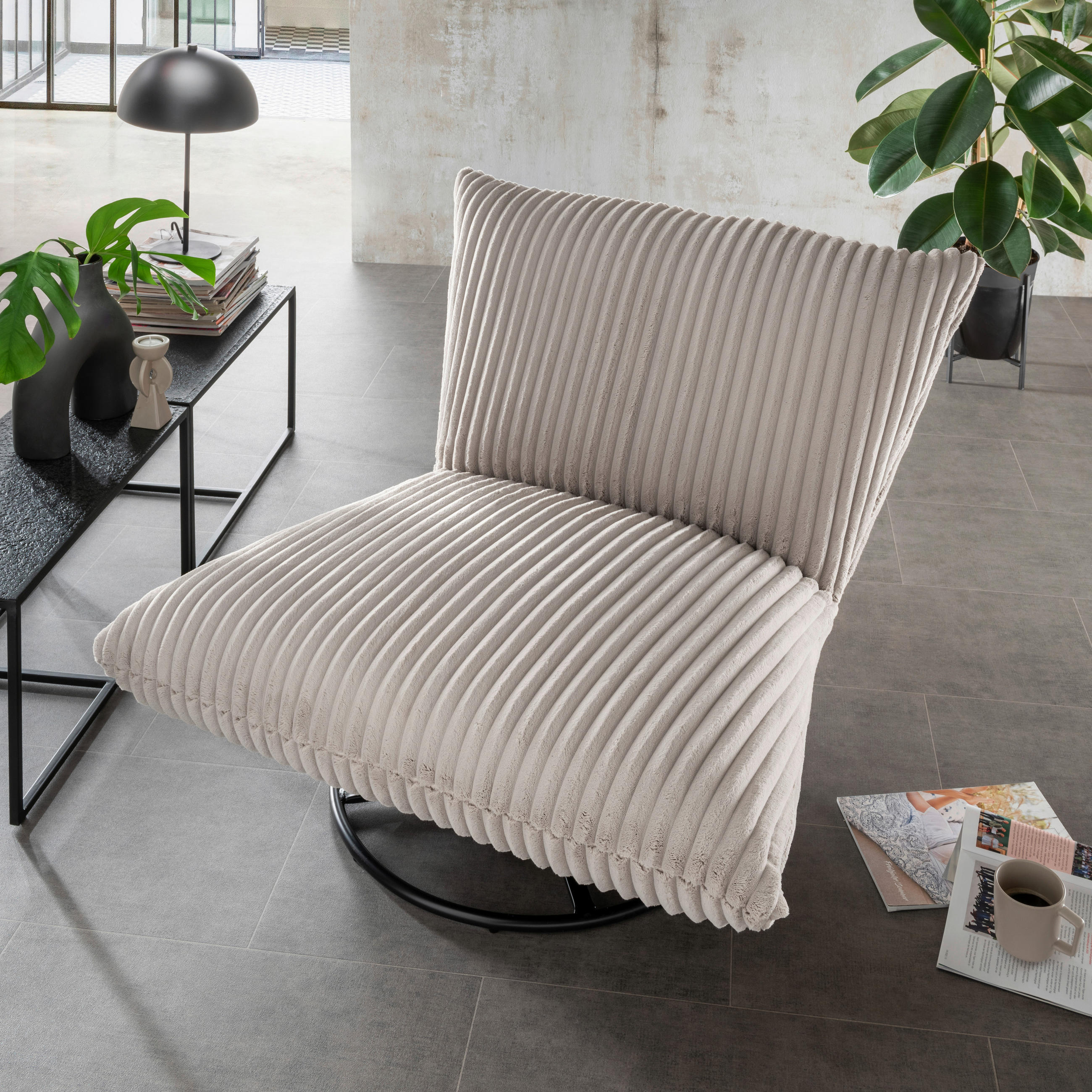 RELAXSESSEL Cord Rücken echt    - Schwarz/Cappuccino, Design, Textil/Metall (100/78/96cm) - Livetastic