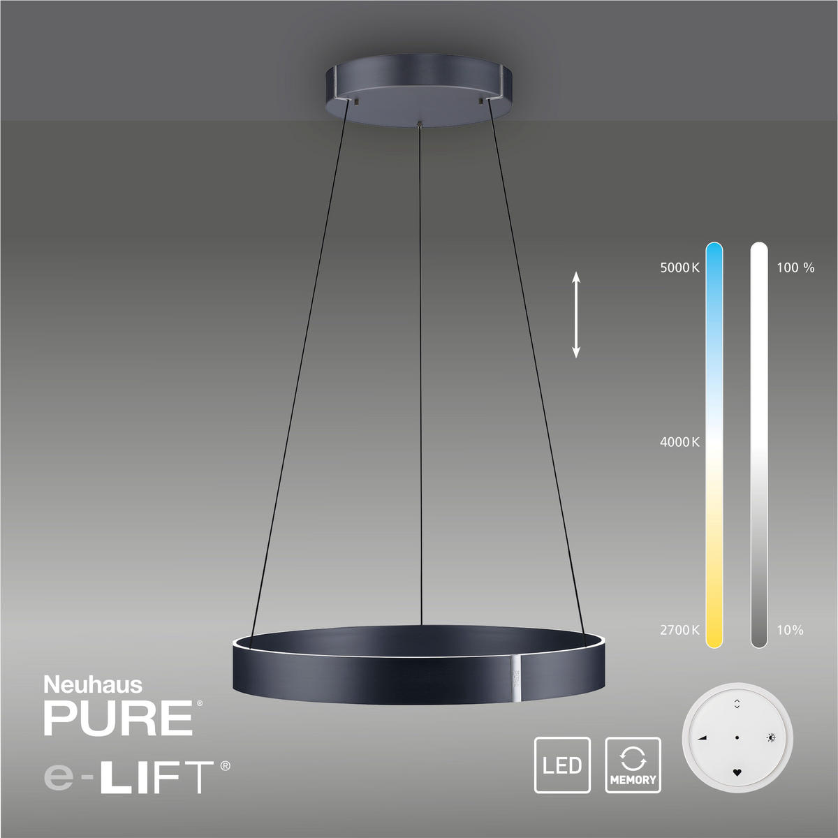 LED-HÄNGELEUCHTE Pure E-Clipse 70/350 cm   - Grau, Design, Kunststoff/Metall (70/350cm) - Neuhaus PURE