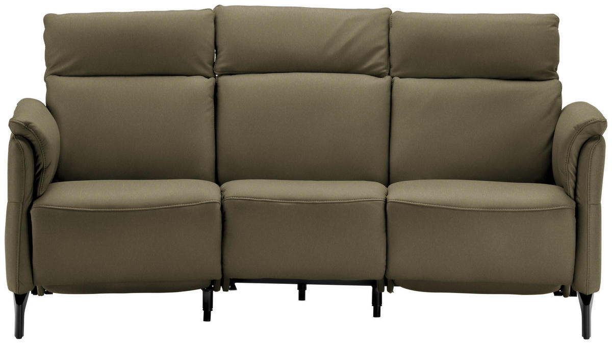 TRAPEZSOFA Echtleder Olivgrün  - Schwarz/Olivgrün, KONVENTIONELL, Leder/Metall (221/103/95cm) - Dieter Knoll