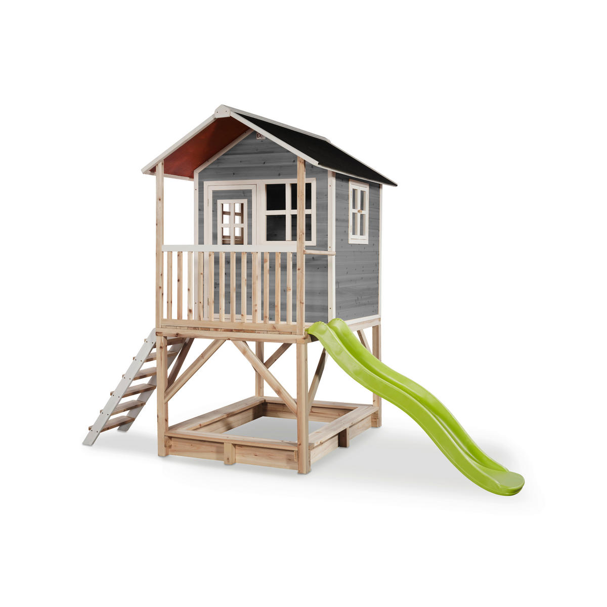 SPIELTURM  - Grau/Grün, KONVENTIONELL, Holz (329/190/253cm) - EXIT Toys