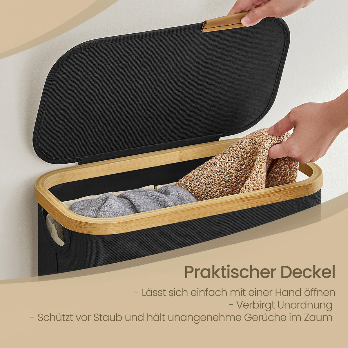 WÄSCHEKORB - Schwarz, Trend, Naturmaterialien/Kunststoff (42/70,5/22,5cm) - Boxxx