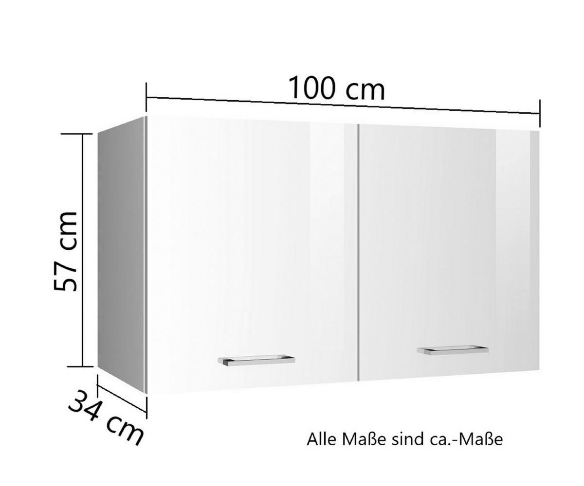 KÜCHENOBERSCHRANK 100/57/34 cm  in Weiß Hochglanz  - Weiß Hochglanz/Silberfarben, MODERN, Holzwerkstoff/Metall (100/57/34cm) - Held