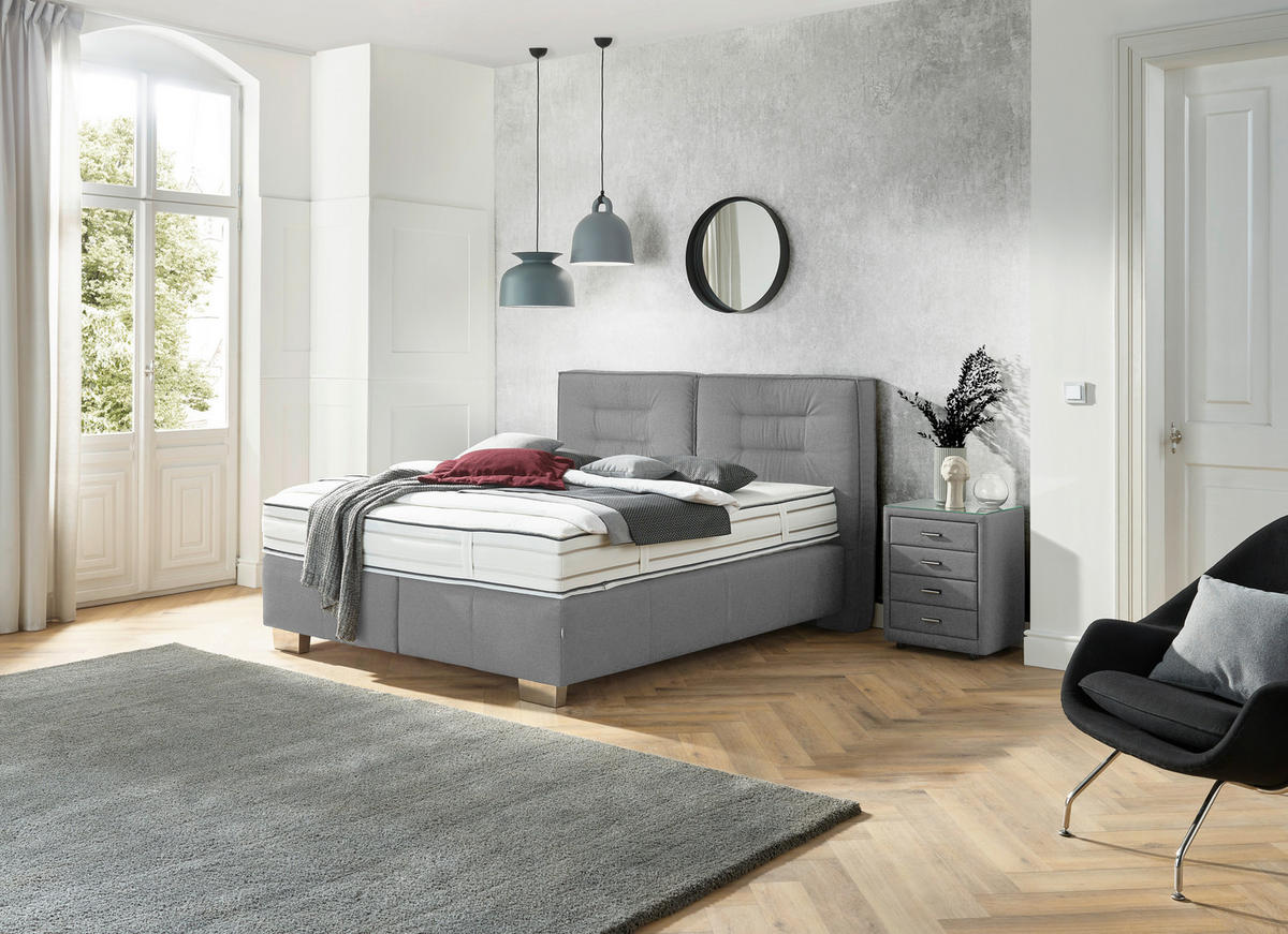 BOXSPRINGBETT 160/200 cm  in Hellgrau  - Chromfarben/Hellgrau, Konventionell, Textil (160/200cm) - Dieter Knoll