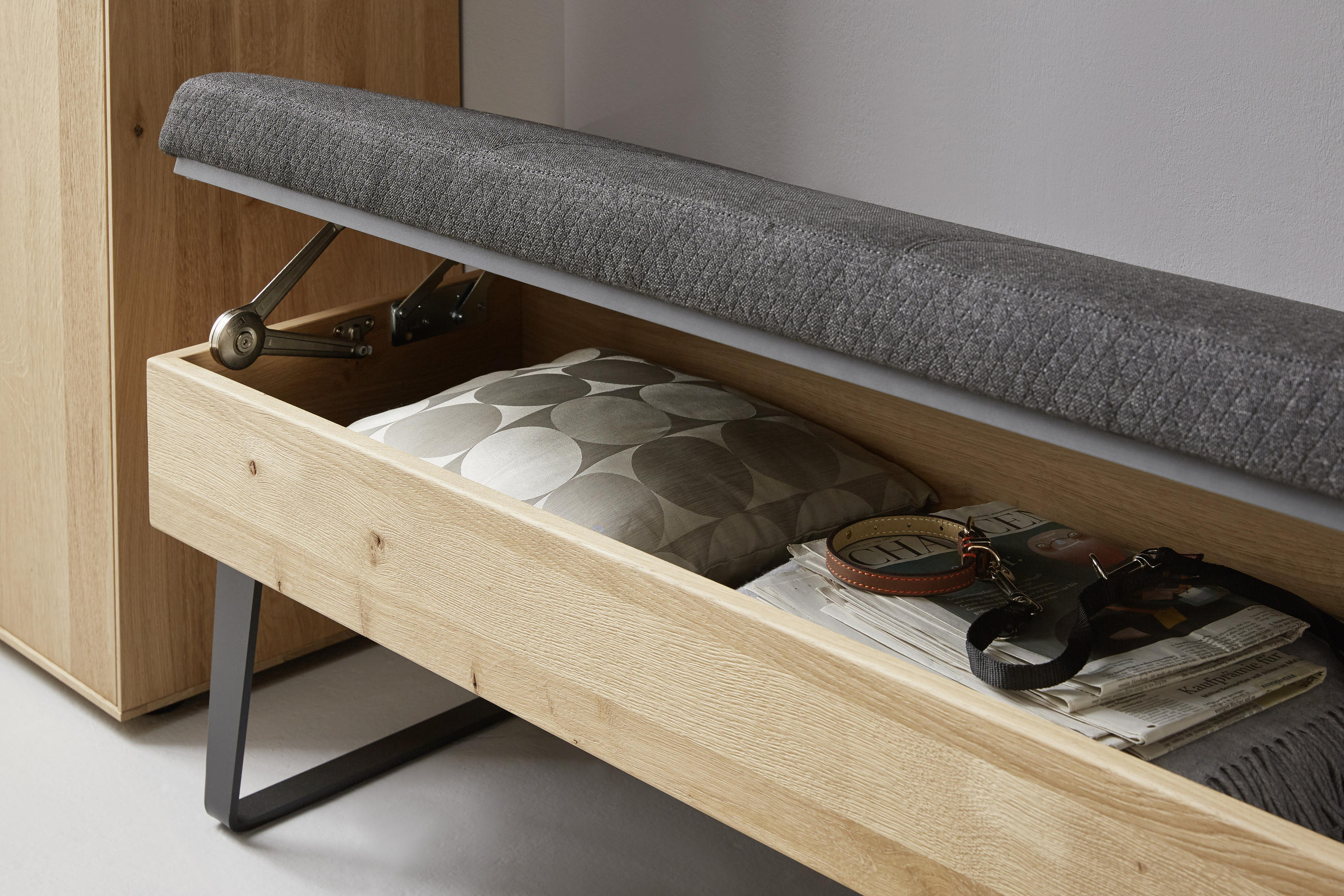 Thumbnail - Valnatura Garderobenbank, Anthrazit, Eiche, Holz, Metall, Textil, Kerneiche, vollmassiv, Füllung: Schaumstoff, 118x48.5x...