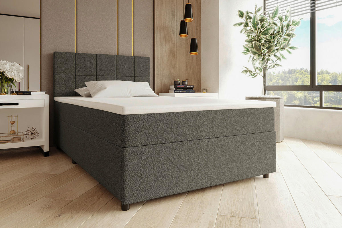BOXBETT 120/200 cm,  in Anthrazit, Matratze, Topper, Bettschublade, H3 = fest  - Anthrazit/Schwarz, KONVENTIONELL, Kunststoff/Textil (120/200cm) - Boxxx