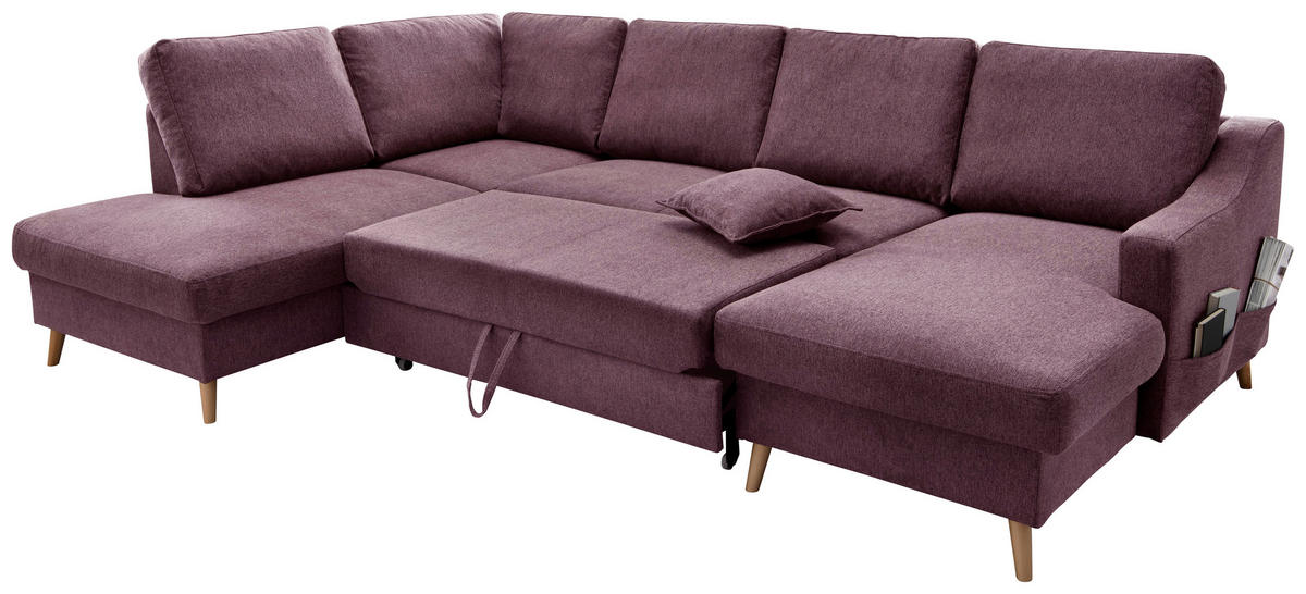 WOHNLANDSCHAFT in Struktur Bordeaux  - Bordeaux/Naturfarben, KONVENTIONELL, Holz/Textil (200/301/150cm) - P & B