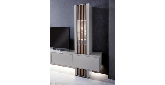 WOHNWAND in Grau, Nussbaumfarben - Nussbaumfarben/Grau, Design, Glas/Holz - Ambiente