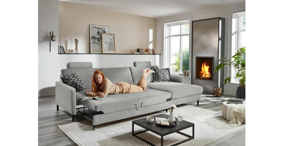 ECKSOFA  in Chenille, Flachgewebe Greige  316/175 cm  - Greige/Schwarz, Design, Textil/Metall (316/175cm) - Dieter Knoll