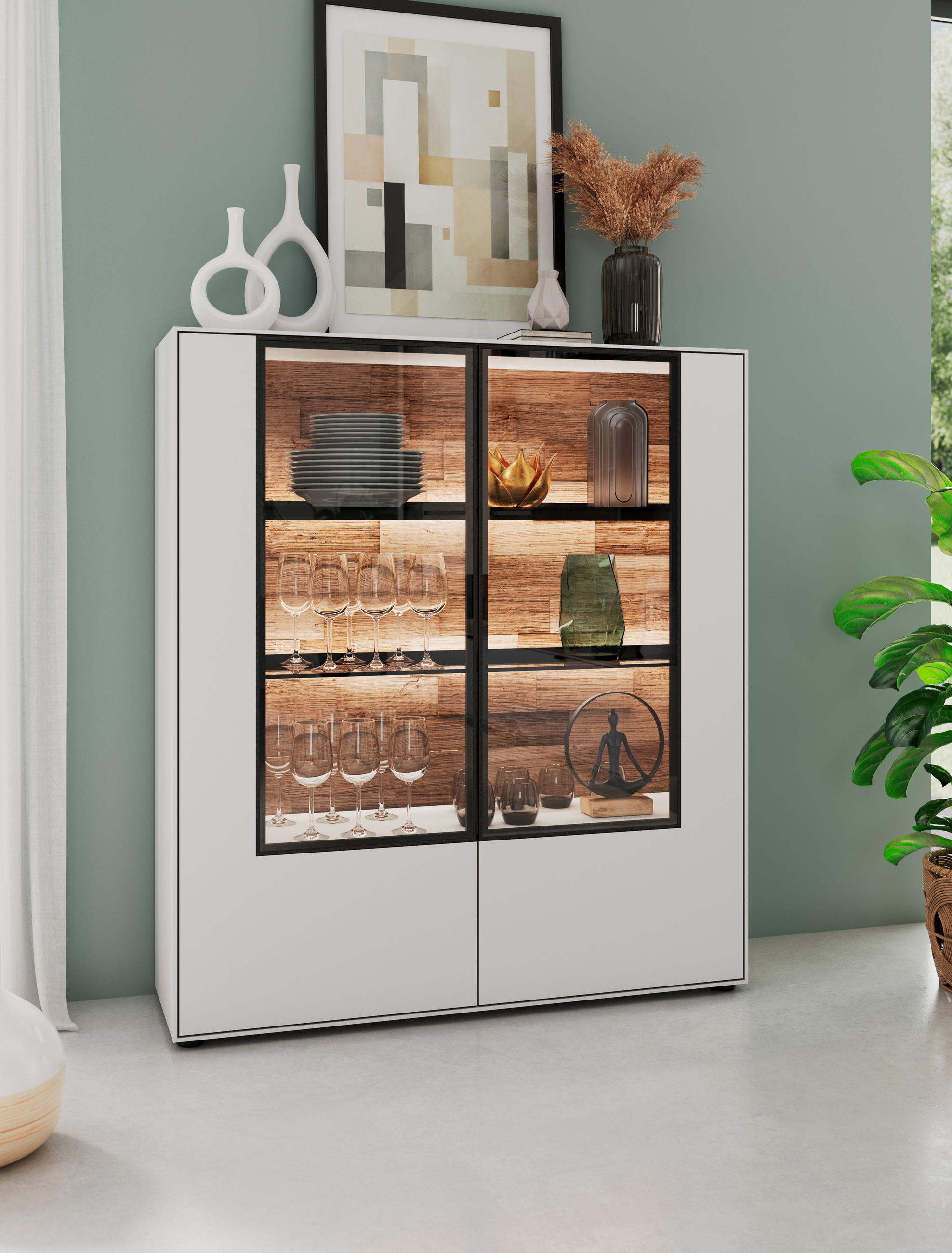 HIGHBOARD Grau  121,9/138,3/37,1 cm  - Schwarz/Grau, Design, Glas/Holzwerkstoff (121,9/138,3/37,1cm) - Dieter Knoll